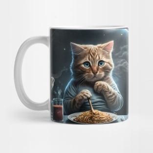 Funny and Cute Cat Eating Spaghetti at the Table Mug